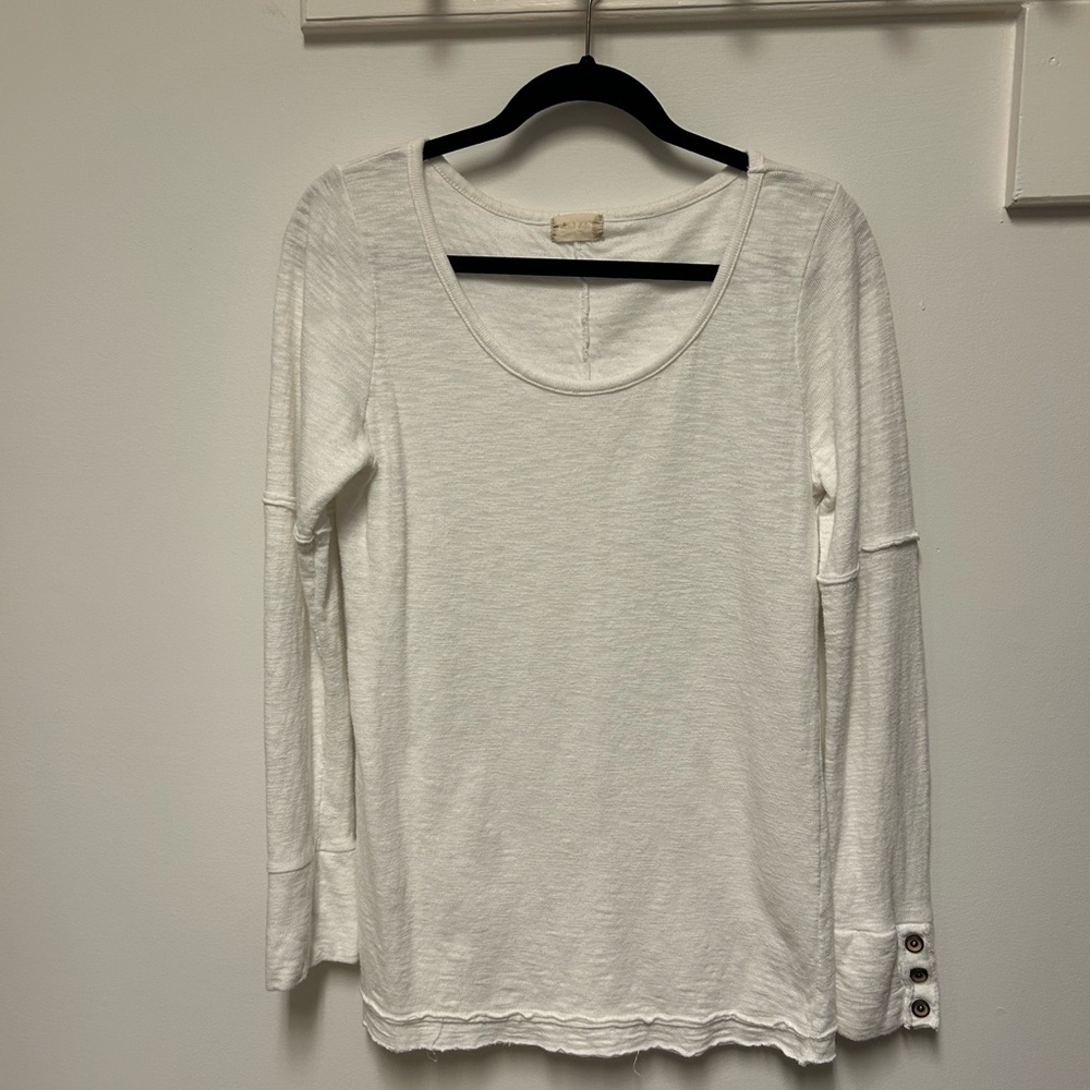 Altar'd State White cotton-blend Long Sleeve Top with button details
